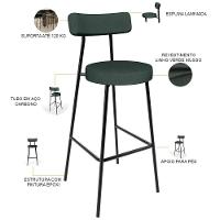 Kit 04 Banquetas Alta Bar Cozinha Sala De Jantar Em Aço Milão L02 Linho Verde Musgo - 3