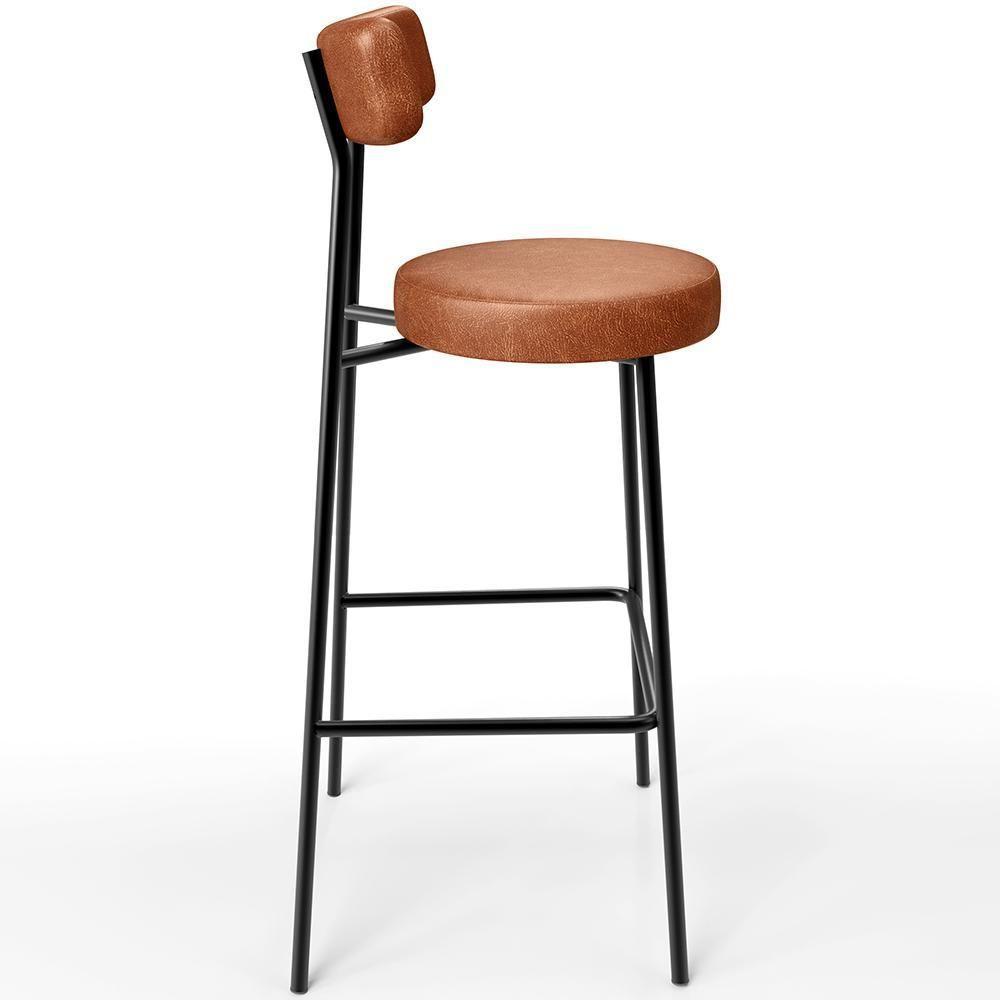 Kit 03 Banquetas Altas Cozinha Bar Sala De Jantar Em Aço Milão L02 Couríssimo Camel - 3