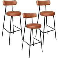 Kit 03 Banquetas Altas Cozinha Bar Sala De Jantar Em Aço Milão L02 Couríssimo Camel - 1