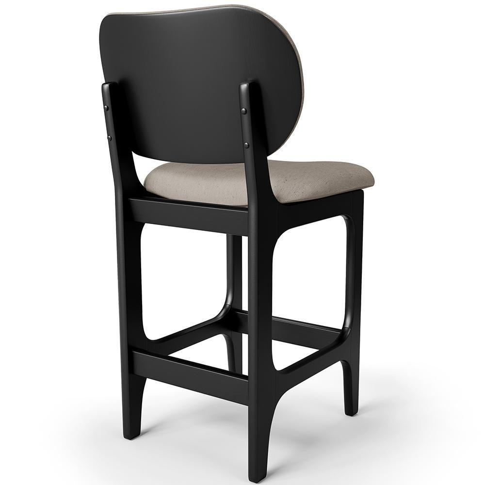 Kit 03 Banquetas Baixa Bar Cozinha E Sala De Jantar Fixa Betta L02 Preto Linho Bege - 6