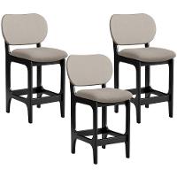 Kit 03 Banquetas Baixa Bar Cozinha E Sala De Jantar Fixa Betta L02 Preto Linho Bege - 1