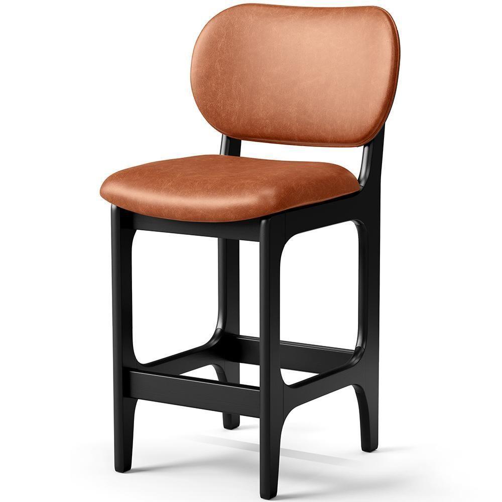 Kit 03 Banquetas Baixa Bar Cozinha E Sala De Jantar Fixa Betta L02 Preto Couríssimo Camel - 3