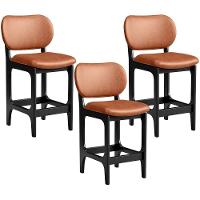 Kit 03 Banquetas Baixa Bar Cozinha E Sala De Jantar Fixa Betta L02 Preto Couríssimo Camel - 1