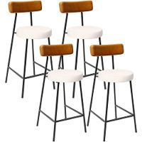 Kit 04 Banquetas Baixa Cozinha Sala Jantar Bancada Milão L02 Couríssimo Whisky Linho Cru - 1