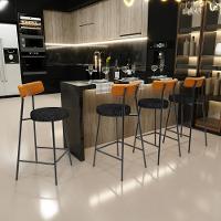 Kit 04 Banquetas Baixa Cozinha Sala Jantar Bancada Milão L02 Couríssimo Whisky Chumbo - 7