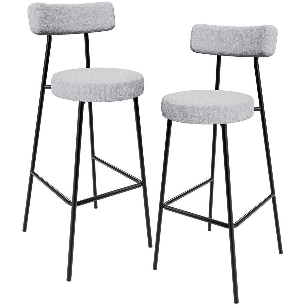 Kit 02 Banquetas Alta Cozinha Bar Sala Jantar Estrutura Em Aço Milão L02 Bouclê Cinza - 1