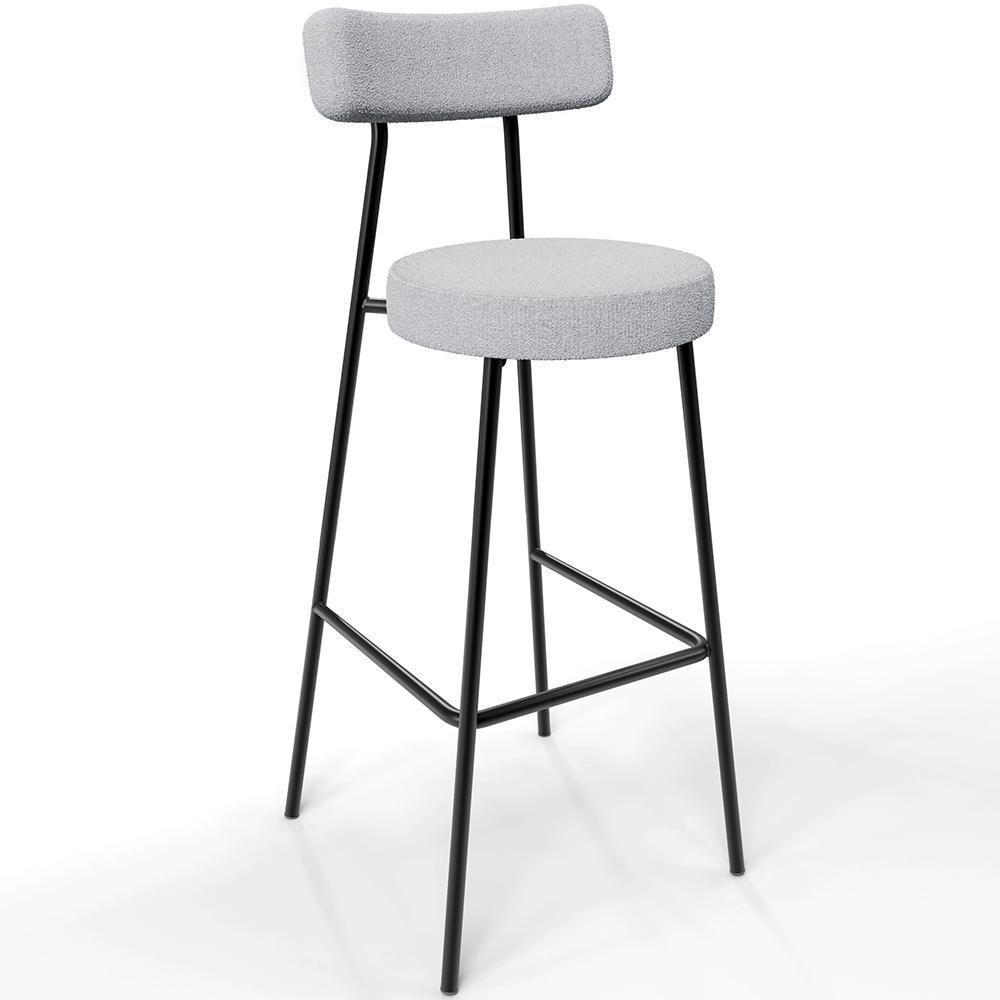 Kit 02 Banquetas Alta Cozinha Bar Sala Jantar Estrutura Em Aço Milão L02 Bouclê Cinza - 8