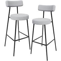 Kit 02 Banquetas Alta Cozinha Bar Sala Jantar Estrutura Em Aço Milão L02 Bouclê Cinza - 1