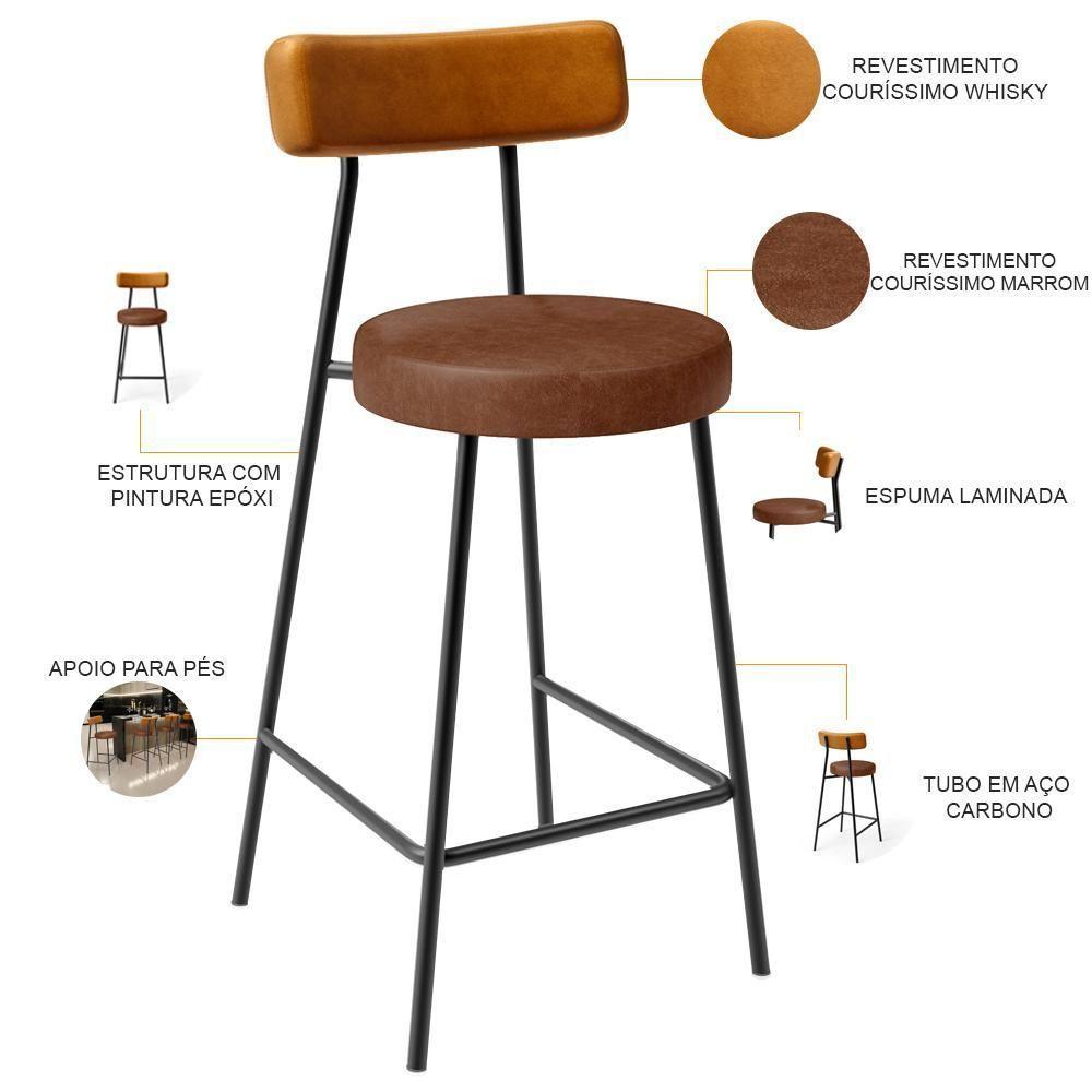Kit 04 Banquetas Baixa Cozinha Sala Jantar Bancada Milão L02 Couríssimo Whisky Marrom - 2