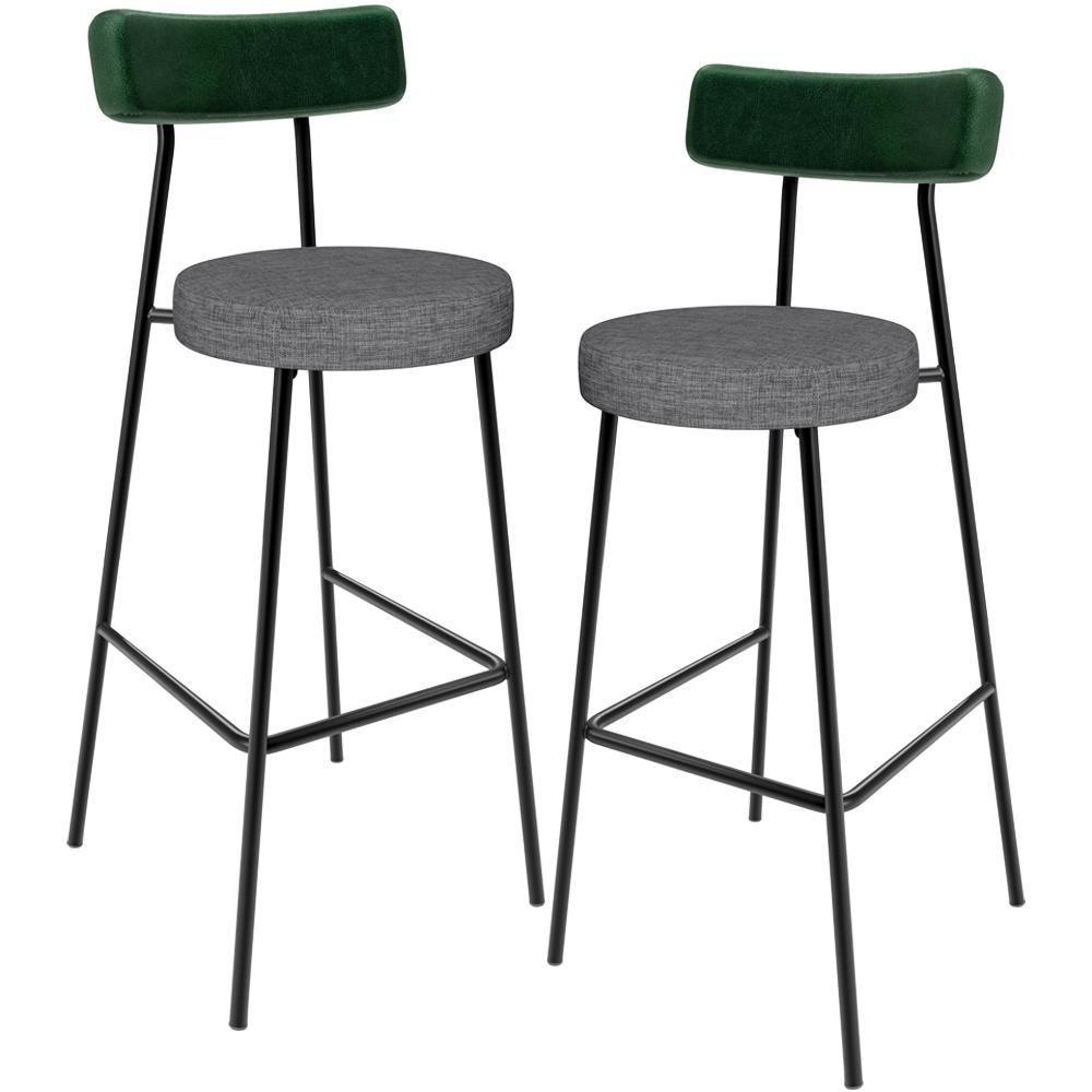 Kit 02 Banquetas Alta Bar Cozinha Sala Jantar Milão L02 Facto Verde Linho Cinza Escuro - 1