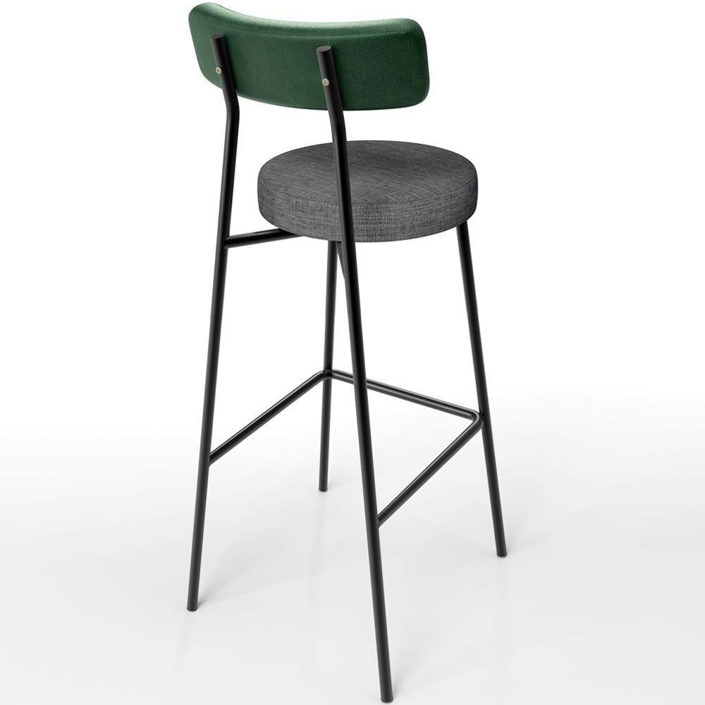 Kit 02 Banquetas Alta Bar Cozinha Sala Jantar Milão L02 Facto Verde Linho Cinza Escuro - 5