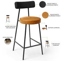Kit 04 Banquetas Baixa Cozinha Sala Jantar Bancada Milão L02 Couríssimo Preto Whisky - 8