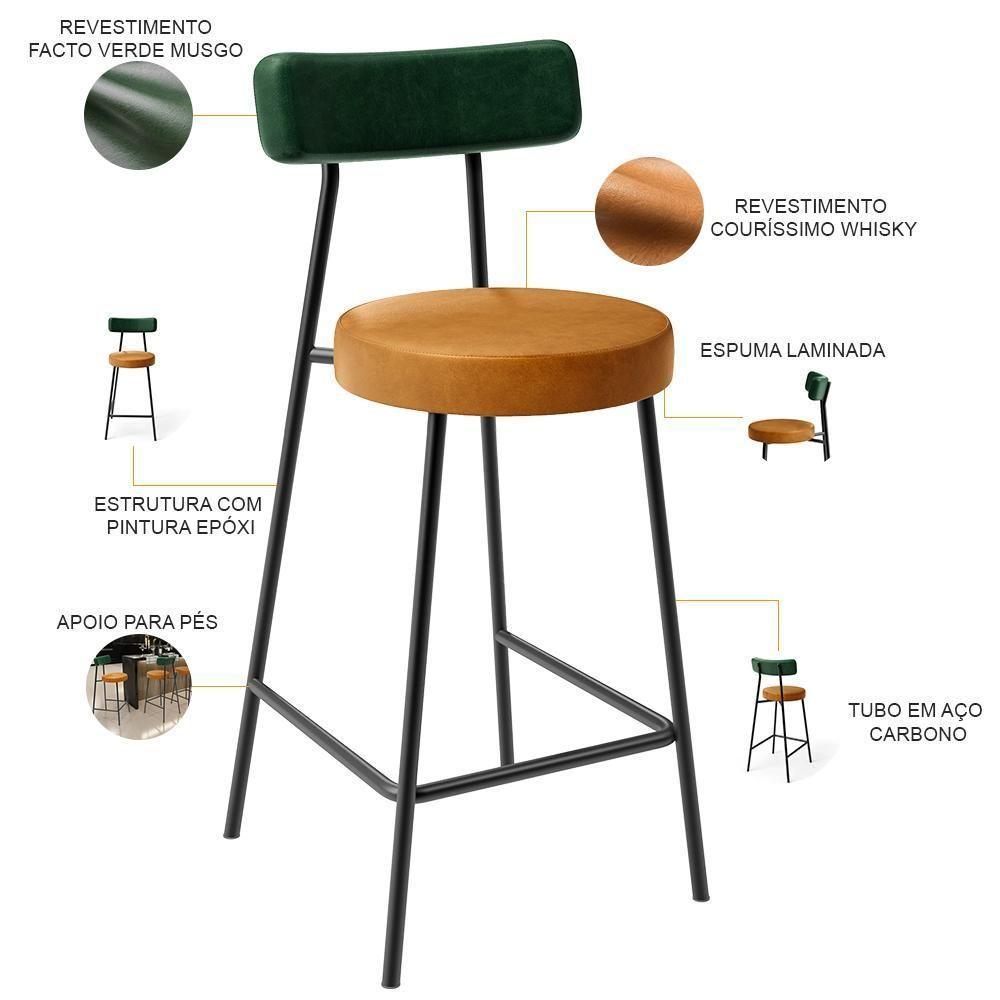 Kit 04 Banquetas Baixa Cozinha Sala Jantar Bancada Milão L02 Facto Verde Couríssimo Whisky - 8