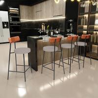 Kit 04 Banquetas Baixa Bar Cozinha Sala Jantar Milão L02 Couríssimo Camel Linho Bege - 6