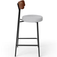 Kit 04 Banquetas Baixa Cozinha Sala De Jantar Milão L02 Couríssimo Marrom Linho Cinza - 5