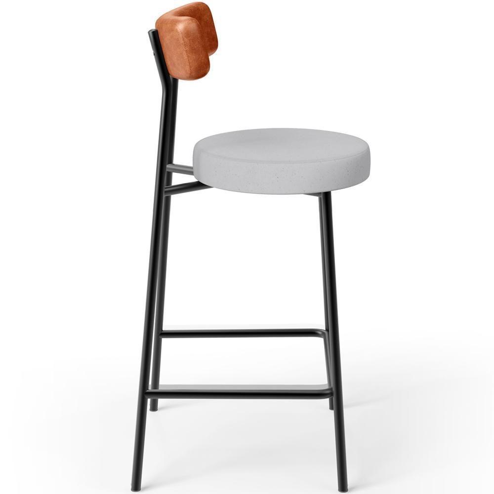 Kit 04 Banquetas Baixa Bar Cozinha Sala Jantar Milão L02 Couríssimo Camel Linho Cinza - 7