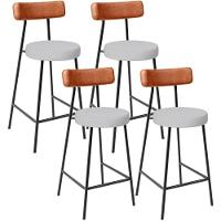 Kit 04 Banquetas Baixa Bar Cozinha Sala Jantar Milão L02 Couríssimo Camel Linho Cinza - 1