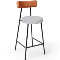 Kit 04 Banquetas Baixa Bar Cozinha Sala Jantar Milão L02 Couríssimo Camel Linho Cinza