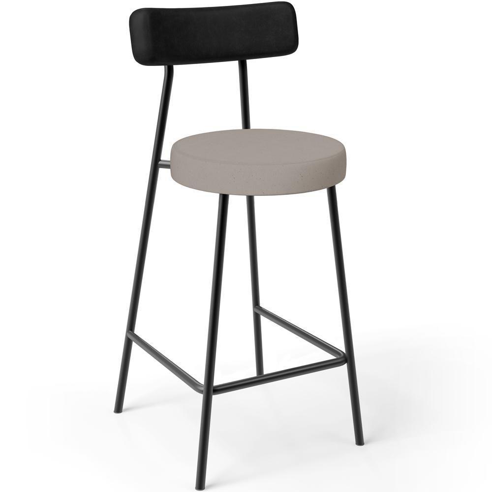 Kit 04 Banquetas Baixa Bar Cozinha Sala Jantar Milão L02 Couríssimo Preto Linho Bege - 8