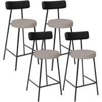 Kit 04 Banquetas Baixa Bar Cozinha Sala Jantar Milão L02 Couríssimo Preto Linho Bege - 1