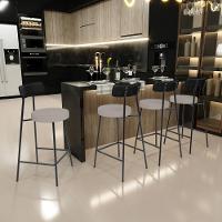 Kit 04 Banquetas Baixa Bar Cozinha Sala Jantar Milão L02 Couríssimo Preto Linho Bege - 6