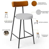 Kit 04 Banquetas Baixa Cozinha E Sala Jantar Bancada Milão L02 Couríssimo Whisky Cinza - 7