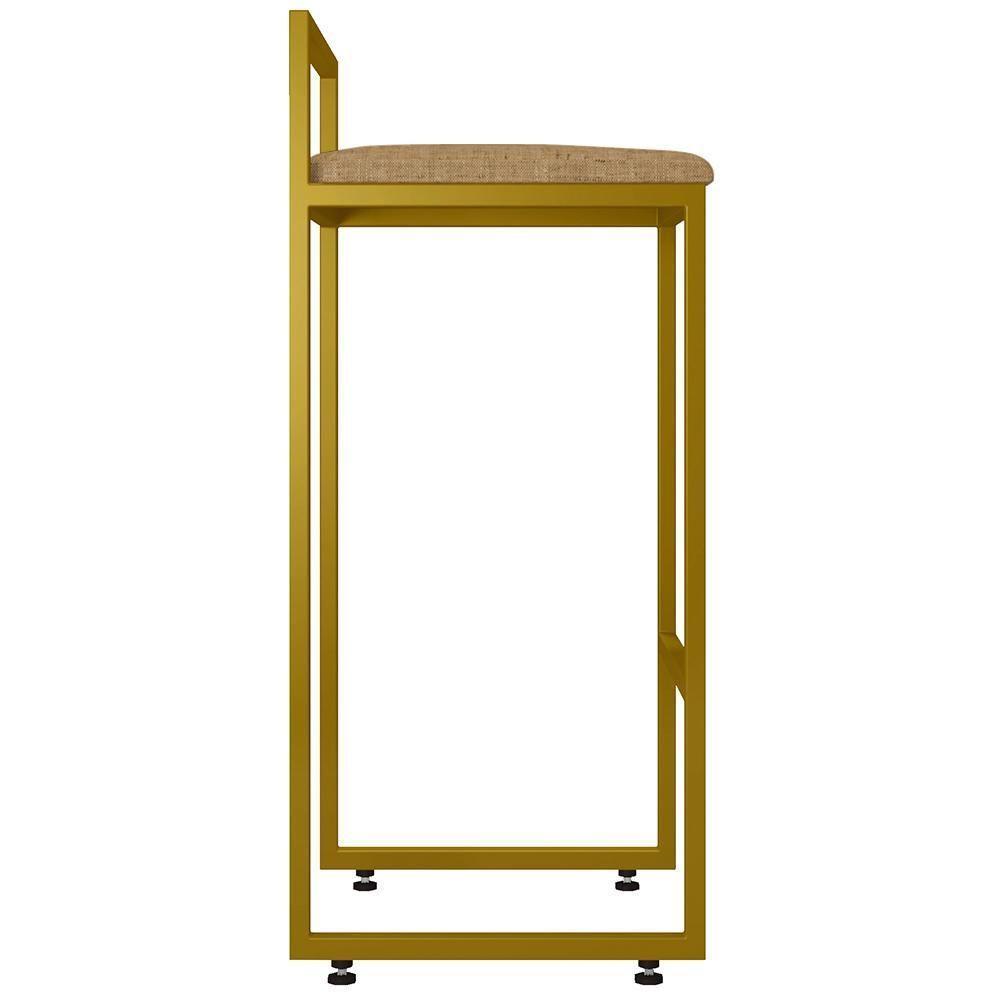 Kit 02 Banquetas Alta Para Cozinha Sala De Jantar Hanna L02 Dourado Linho Bege Escuro - 4