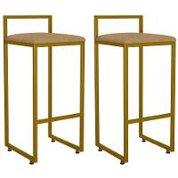 Kit 02 Banquetas Alta Para Cozinha Sala De Jantar Hanna L02 Dourado Linho Bege Escuro - 1