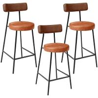 Kit 03 Banquetas Baixa Cozinha Sala Jantar Bancada Milão L02 Couríssimo Marrom Camel - 1