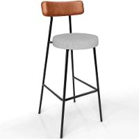 Kit 04 Banquetas Alta Cozinha Sala De Jantar Aço Milão L02 Couríssimo Camel Linho Cinza