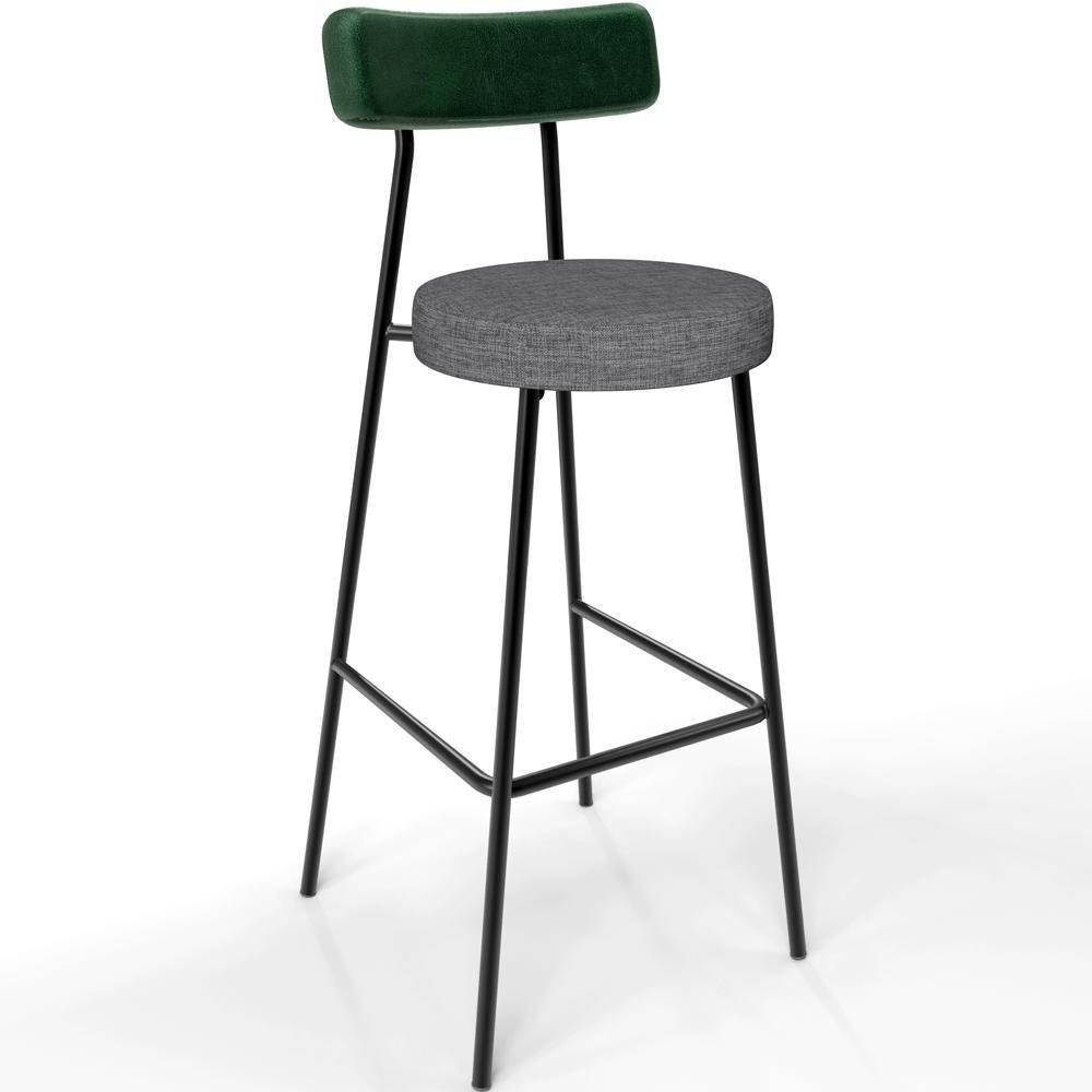 Kit 04 Banquetas Alta Bar Cozinha Sala Jantar Milão L02 Facto Verde Linho Cinza Escuro - 5