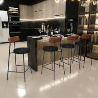 Kit 03 Banquetas Baixa Cozinha Sala Jantar Bancada Milão L02 Couríssimo Marrom Preto - 6