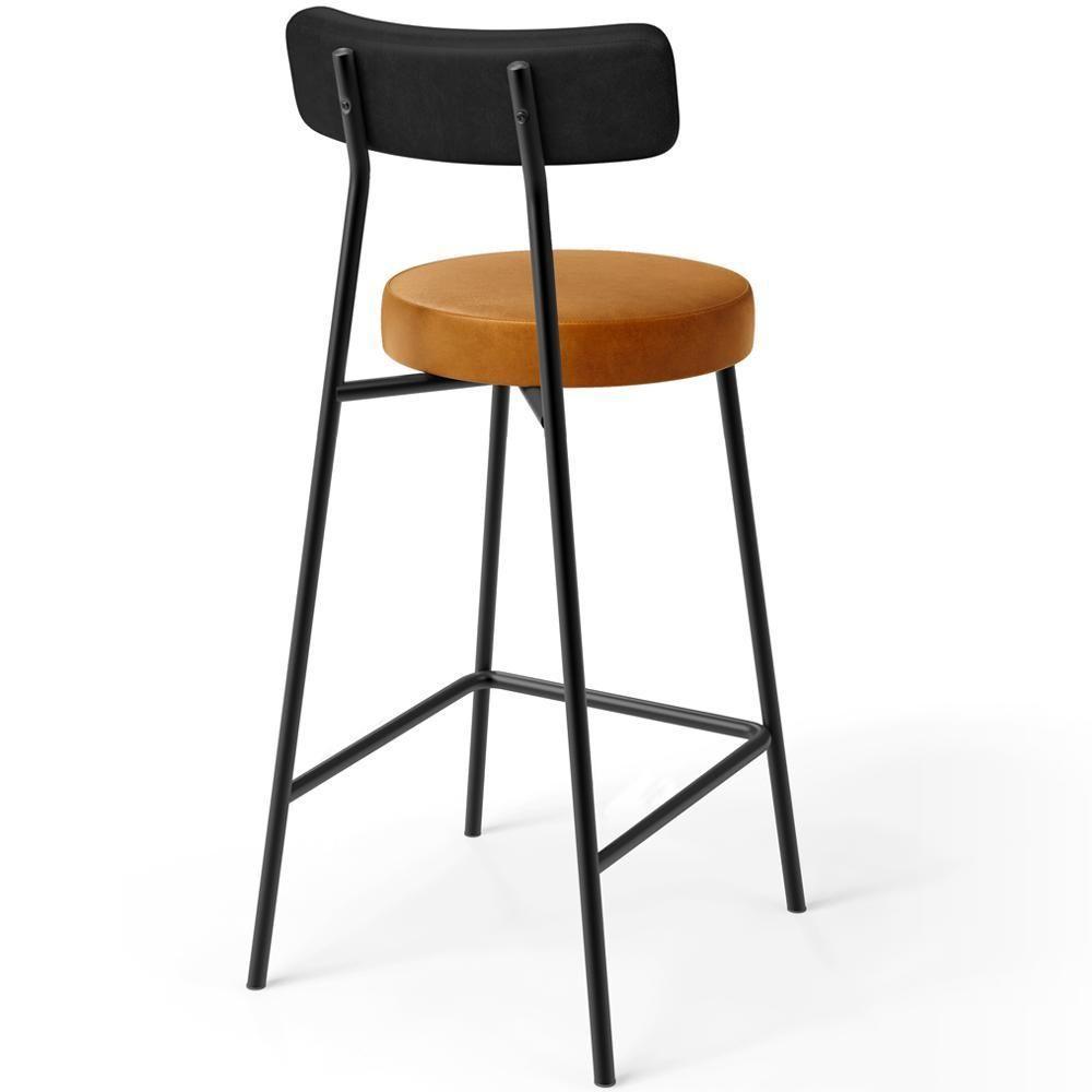 Kit 03 Banquetas Baixa Cozinha Sala Jantar Bancada Milão L02 Couríssimo Preto Whisky - 3