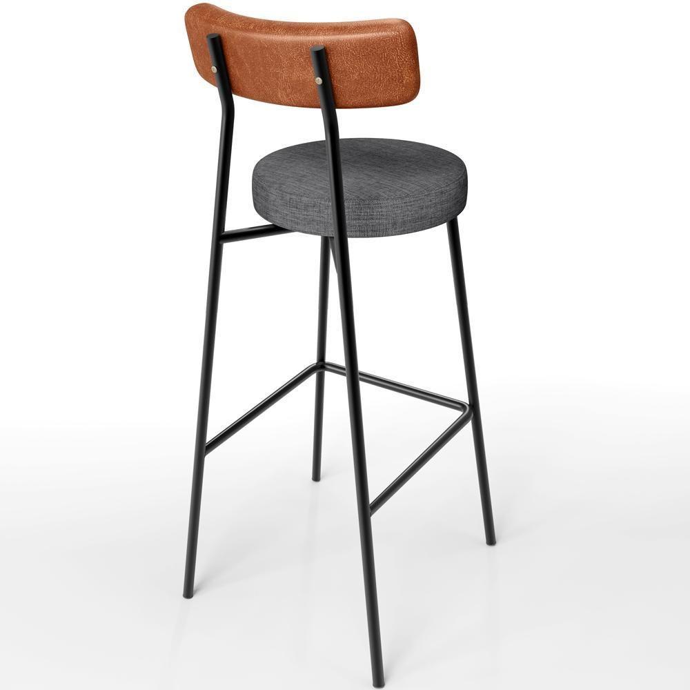 Kit 04 Banquetas Alta Bar Cozinha Sala Jantar Milão L02 Couríssimo Camel Cinza Escuro - 4