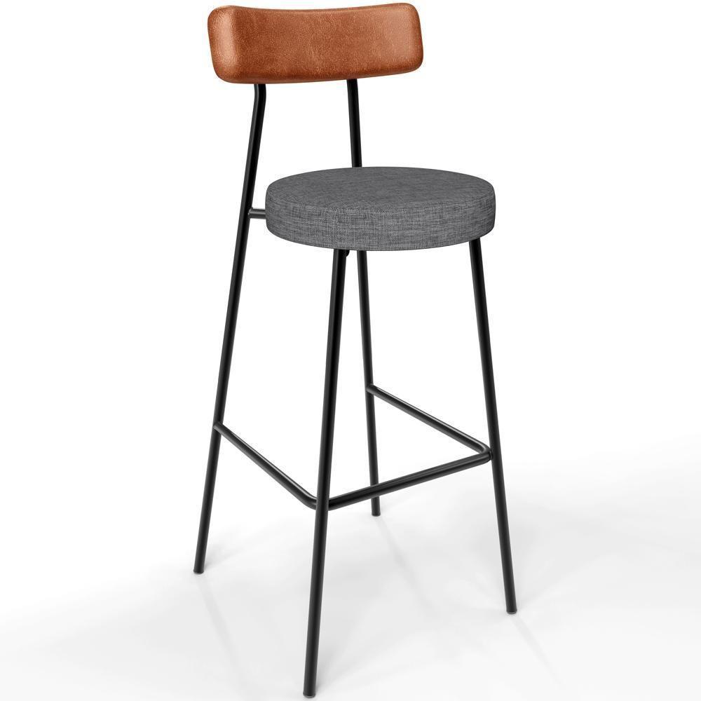 Kit 04 Banquetas Alta Bar Cozinha Sala Jantar Milão L02 Couríssimo Camel Cinza Escuro - 5