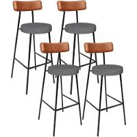 Kit 04 Banquetas Alta Bar Cozinha Sala Jantar Milão L02 Couríssimo Camel Cinza Escuro - 1