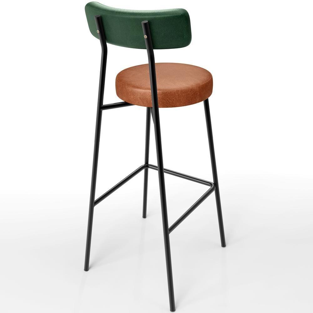 Kit 04 Banquetas Alta Bar Cozinha Sala Jantar Milão L02 Facto Verde Couríssimo Camel - 2
