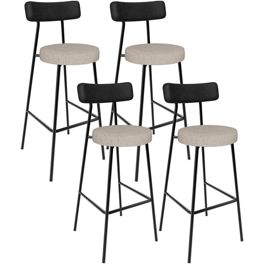 Kit 04 Banquetas Alta Bar Cozinha Sala De Jantar Milão L02 Couríssimo Preto Linho Bege - 1