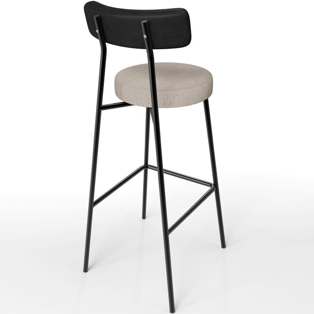 Kit 04 Banquetas Alta Bar Cozinha Sala De Jantar Milão L02 Couríssimo Preto Linho Bege - 2