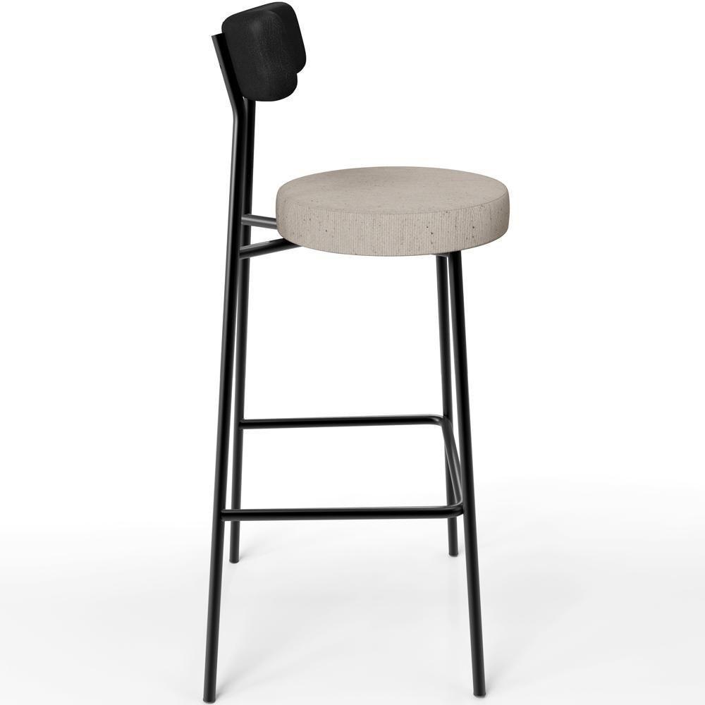 Kit 04 Banquetas Alta Bar Cozinha Sala De Jantar Milão L02 Couríssimo Preto Linho Bege - 4