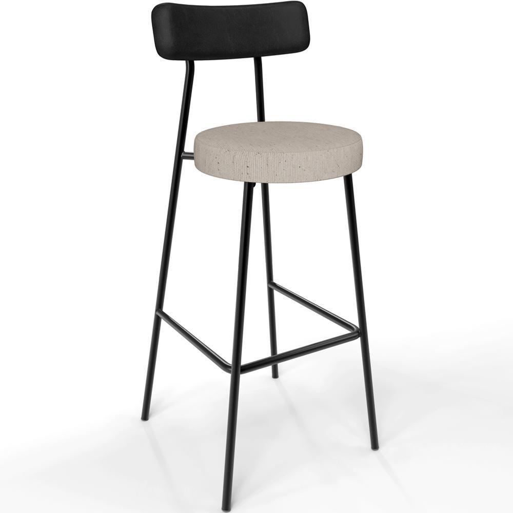 Kit 04 Banquetas Alta Bar Cozinha Sala De Jantar Milão L02 Couríssimo Preto Linho Bege - 5