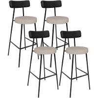 Kit 04 Banquetas Alta Bar Cozinha Sala De Jantar Milão L02 Couríssimo Preto Linho Bege - 1