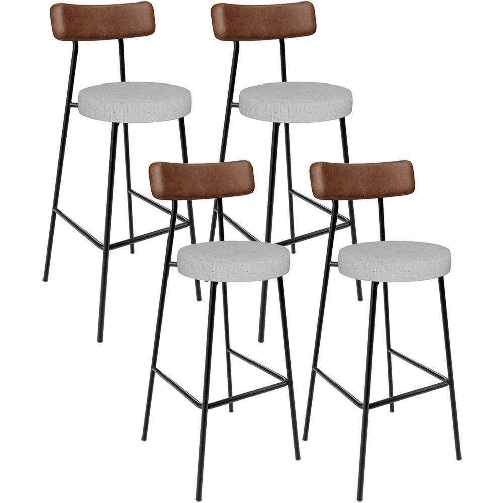 Kit 04 Banquetas Alta Bar Cozinha Sala Jantar Milão L02 Couríssimo Marrom Linho Cinza - 1