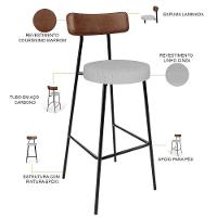 Kit 04 Banquetas Alta Bar Cozinha Sala Jantar Milão L02 Couríssimo Marrom Linho Cinza