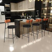 Banqueta Baixa Cozinha Sala Jantar Bancada Milão L02 Couríssimo Camel Linho Chumbo