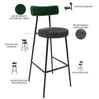 Kit 04 Banquetas Alta Bar Cozinha Sala Jantar Milão L02 Facto Verde Musgo Linho Chumbo - 3