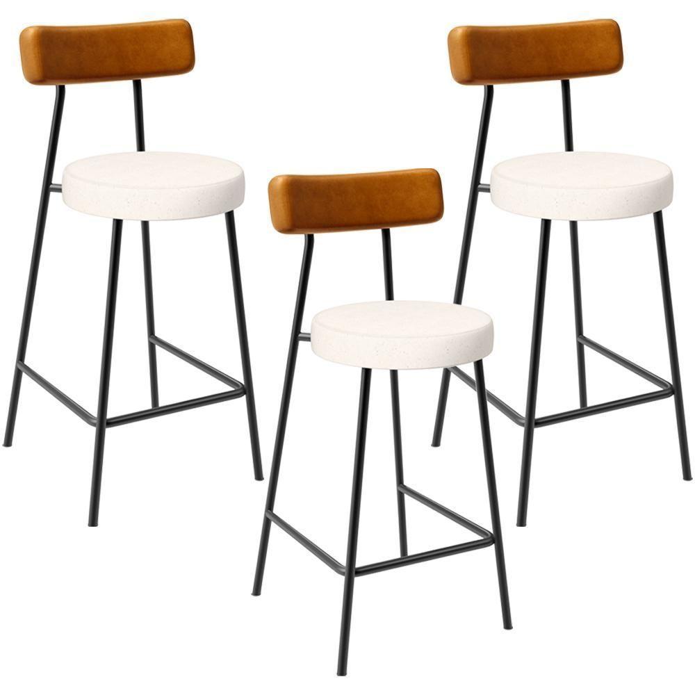 Kit 03 Banquetas Baixa Cozinha Sala Jantar Bancada Milão L02 Couríssimo Whisky Linho Cru - 1