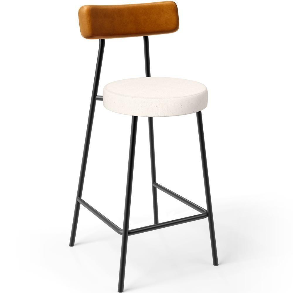 Kit 03 Banquetas Baixa Cozinha Sala Jantar Bancada Milão L02 Couríssimo Whisky Linho Cru - 4