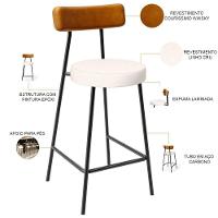 Kit 03 Banquetas Baixa Cozinha Sala Jantar Bancada Milão L02 Couríssimo Whisky Linho Cru - 7