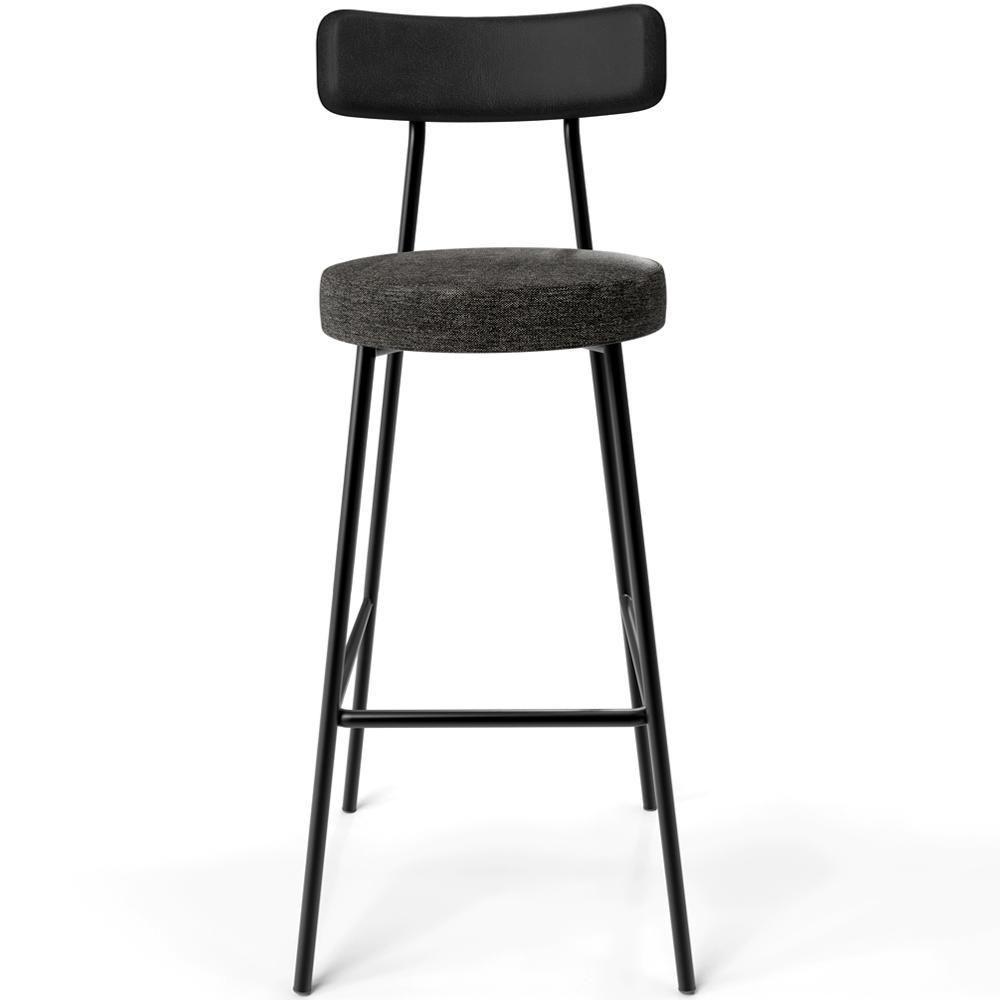 Kit 04 Banquetas Alta Bar Cozinha Sala De Jantar Milão L02 Couríssimo Preto Linho Chumbo - 3